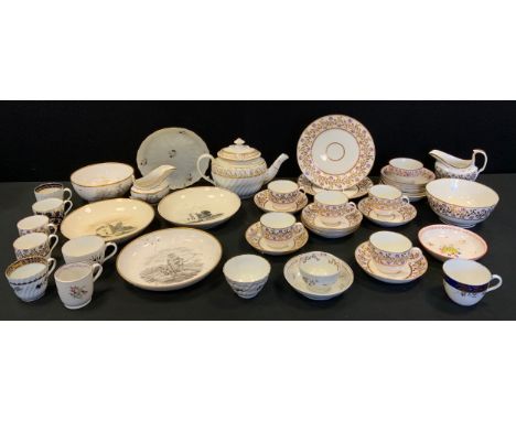 Newhall part tea service;  other Newhall coffee cups;  Spode bat printed ware, c.1810 