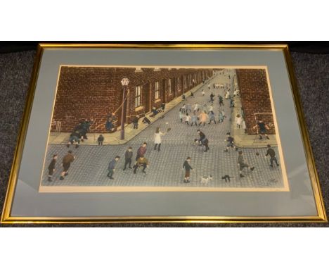 Tom Dodson,  1910 - 1991, by and after,   Street Games ' Salford, signed in pencil, coloured print, Fine Art Trade Guild, Pub