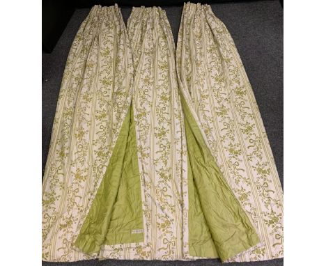 Large pair of country house style curtains, interlined; another matching panel, 63cm x 63cm x 228 (L) 