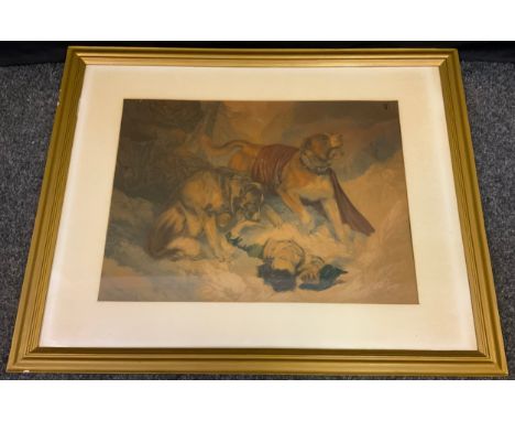 After Landseer, after, St Bernards, coloured print, 42cm x 58cm, framed 