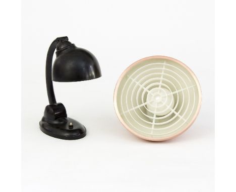 Eric Kirkman Cole, a bakelite desk lamp, circa 1930, printed to base 'Plastalite' produced by E K Cole Ltd. and a coppered me