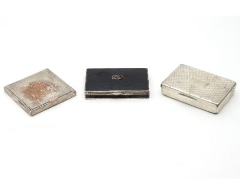 A Continental silver and enamel box, import marks for 1929, the cover with applied initials, 8cm wide, a silver compact, Lond