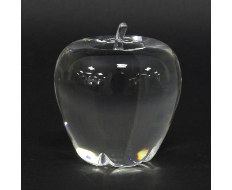 Steuben, a clear glass apple paperweight, design by Angus McDougall 1940, 10cm high, signed to base