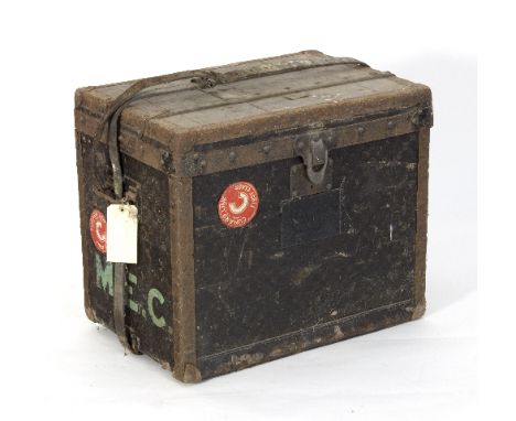 A Louis Vuitton trunk, metal bound with handles to the side, 59cm wide/Provenance: Formerly the property of Mary E Chamberlai
