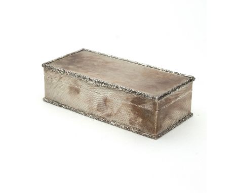 A silver cigarette box, Richard Comyns, London 1950, with engine turned decoration and leaf moulded borders, 20cm wide