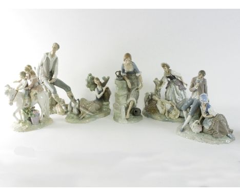 Five large Lladro figure groups, various and an Nao figure