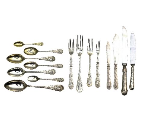 A Continental silver table service of flatware, Wilkens S, Germany, decorated with flower and scroll stems, engraved initials