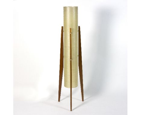 A 1960s standard lamp of rocket form on a tripod teak support, 112cm high   Condition Report:  The varnish is blistering to o