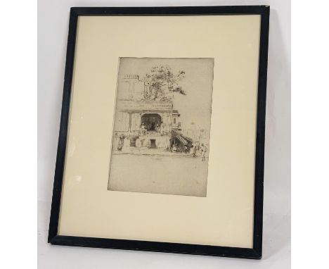 Unknown Artist, Middle Eastern town scene, etching, unsigned, in a glazed frame. (22.5cmx16cm)
