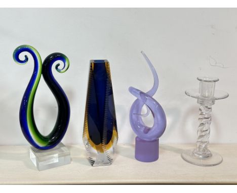 A Murano Italian Mandruzzato Vetro Artistico tapered panel cased blue and umber glass panelled vase signed verso and with ori