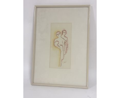 R. Costa, Study of two abstract figures, watercolour, signed and dated '77 bottom right, in a glazed frame. (24.5cmx11cm)&nbs
