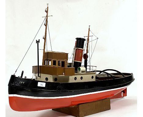 Liverpool tug boat, a hand built scale model of an early to mid 20th century boat, in black and red livery, fitted with elect