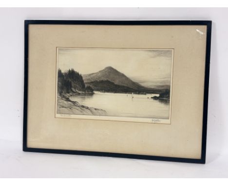 John Fullwood (British 1854-1931), Ben Lomond, etching, signed and titled bellow, artist label verso, in a glazed frame. (20c