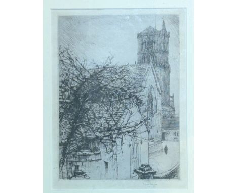 David Foggie (Scottish 1878-1948), St Andrews University, etching, signed bottom right, in a glazed wooden frame. (23cmx17cm)