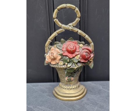 A cast brass dragon wall bracket,&nbsp;probably for a light fitting, 34cm; together with a Victorian painted brass doorstep. 