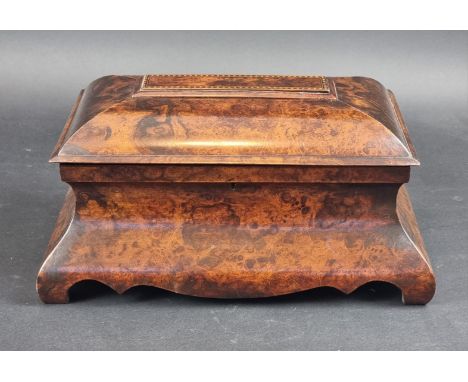 A good Victorian burr walnut bombe tea caddy,&nbsp;34.5cm wide. 
