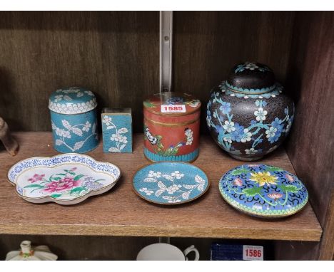 A small group of Chinese cloisonne and Canton enamel,&nbsp;largest 13cm high. (7) 