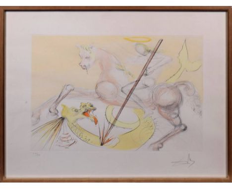   Salvador Dali (1904 in Figueres, Spanien - 1989 ebda.)  Hl. Georg und der Drache, Kaltnadelradierung mit Pochoirs auf Arche