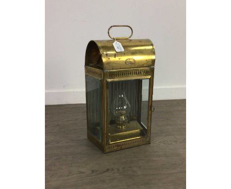 VICTORIAN SHIP'S BRASS LANTERN BY DAVEY &amp; CO.,of London, with single door enclsing a burner with baluster shade, swing ha