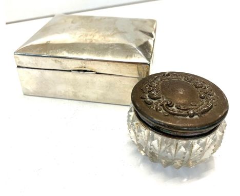 Silver top trinket jar and silver cigarette box 