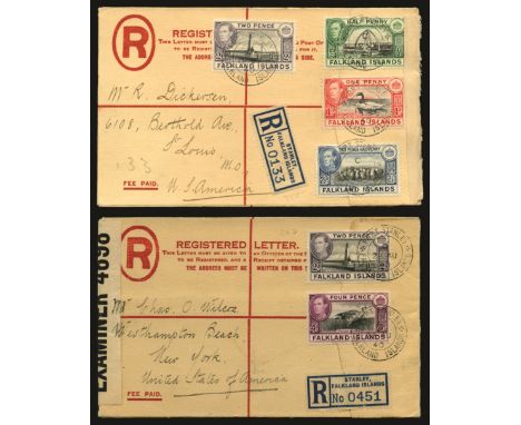 1940 Two red 'Formula Registered Envelopes' addressed to the USA, the first franked 1938-50 ½d, 1d, 2d and 2½d tied by POST S