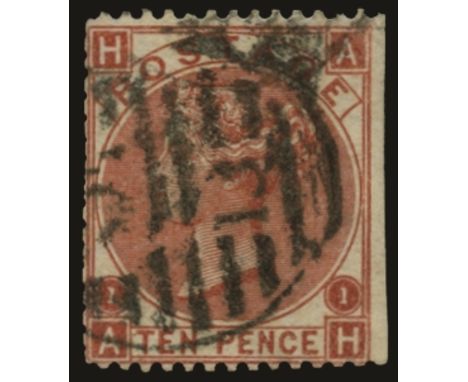 1865-67 Watermark Emblems10d red-brown plate 1 lettered 'AH' (SG 99), right wing marginal but this largely trimmed off, also 