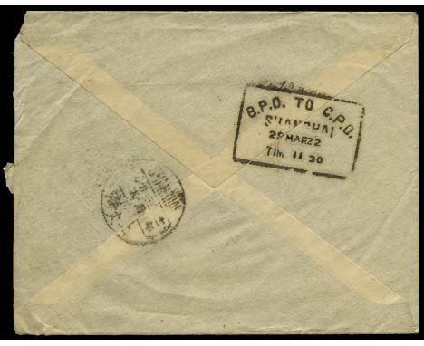 Hong Kong used in: Wei-hai-wei 1922 Group of six covers to Shanghai, each franked 4c CHINA opt tied by WEI-HAI-WEI/PORT EDWAR