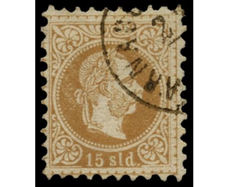 Austro-Hungarian Post Office: 1867-83 15s brown used by part (L)ARNACC(A DI CIPRO) cds in brown, uncommon on this value 