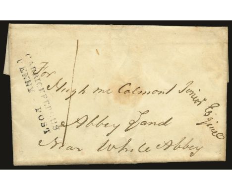 1838 May 25 local entire letter to Hugh McCalmont, written from Carrickfergus Gaol, rated '1' and with fine 'CARRICKFERGUS/PE