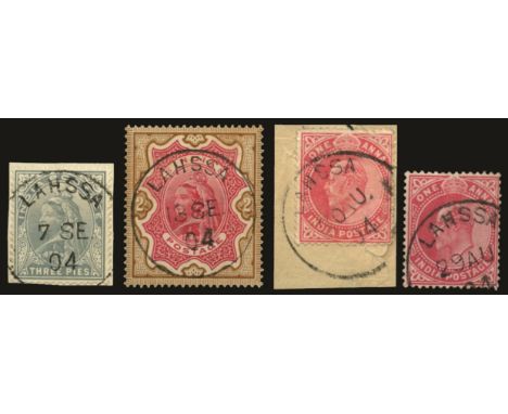 Indian Post Offices: India 1895 2r carmine and yellow-brown (SG 107) c.t.o. used by superb LAHSSA cds (Waterfall type 37) for