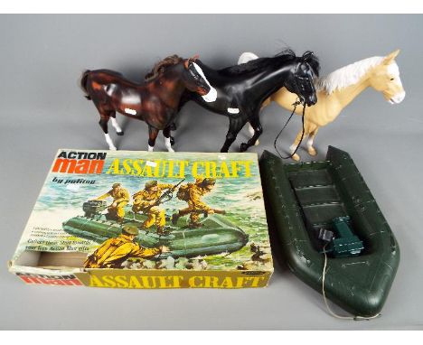 Palitoy, Marx - A boxed Palitoy 'Action man' Assault Craft plus three unboxed horses by Palitoy and Marx suitable for 'Action