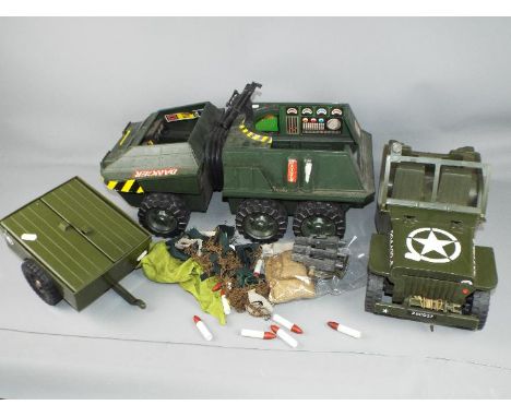 Palitoy / Hasbro - A vintage unboxed 'Action Man' Multi-Terrain Vehicle plus some accessories with an unboxed Unmarked Jeep a