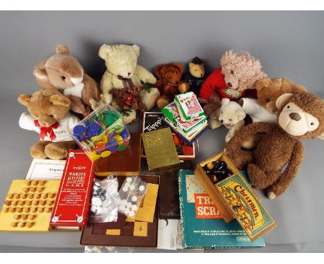 Chad Valley, Waddingtons and others - A mixed collection of children's soft toys, and vintage games. Lot includes a travel ch