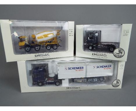 Universal Hobbies - Three boxed diecast 1:50 scale model trucks from Universal Hobbies. Lot includes #5657 Renault Magnum Veg