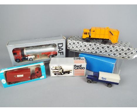 Conrad, Budgie, Tekno, NZG, Cursor - Five boxed diecast vehicles. Lot consists of Cursor Models #474 Mercedes Benz Truck in M