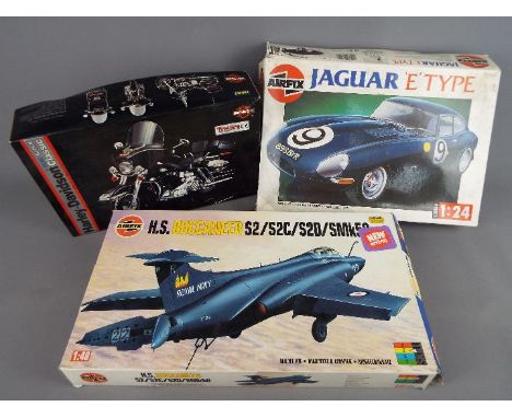 IMAI, Airfix - Three boxed model kits in various scales. Lot includes IMAI 1:12 Harley Daidson FLHC Black Classic; Airfix 1:4