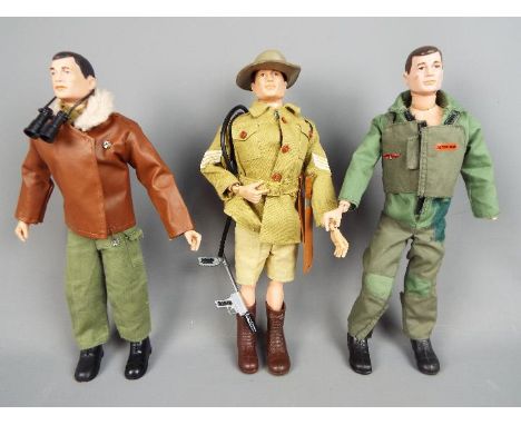 Palitoy - Three unboxed vintage 'Action Man' figures by Palitoy. All three have painted heads and hard hands and are dressed 