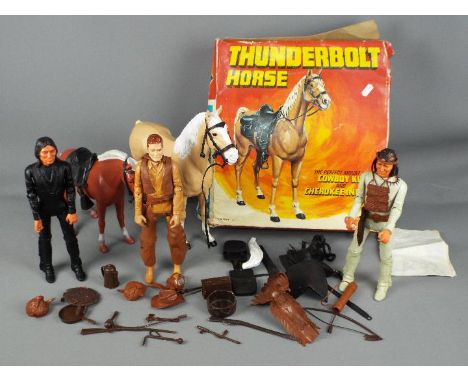 Marx Toys - A collection of predominately loose Marx Toys Johnny West Figures, Horses and Accessories. Lot includes a boxed T