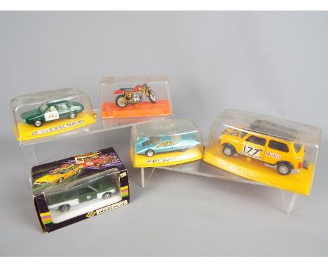 Pilen, Politoys, Mercury, Bultaco - Five boxed diecast model vehicles from various Contintental manufacturers. Lot includes P