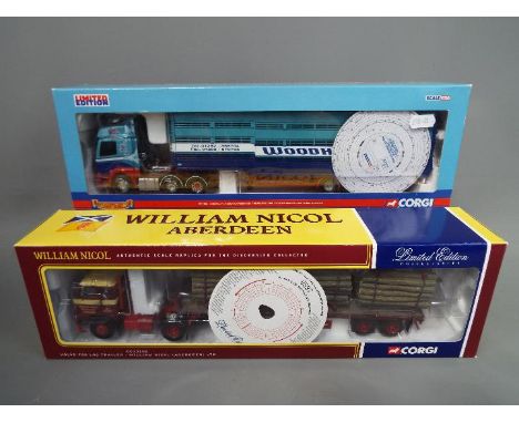 Corgi - Two boxed Limited Edition diecast 1:50 scales model trucks. Lot consists of CC13102 Volvo F88 Log Trailer - William N