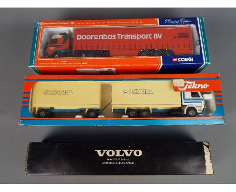 Tekno, Siku, Corgi - Three boxed diecast model vehicles, including Corgi Limited Edition CC12408 Volvo FM Curtainside - De Bo