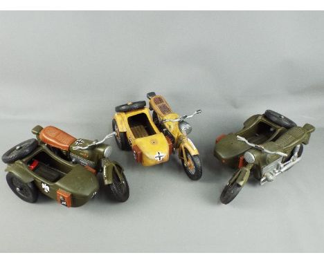 Cherilea - Three unboxed Cherilea #016 Motorcycle and Sidecar suitable for 'Action Man'. One is painted in desert colours. Mo