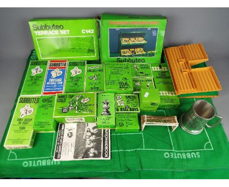 Subbuteo - A good collection of predominately boxed vintage Subbuteo equipment, accessories and ephemera, including stands, t