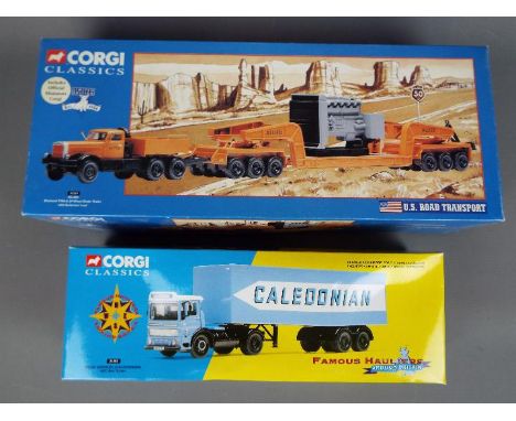 Corgi - Two boxed Corgi diecast model trucks. Lot consists of #21302 AEC Box Trailer - Road Services (Caledonian); and #55301