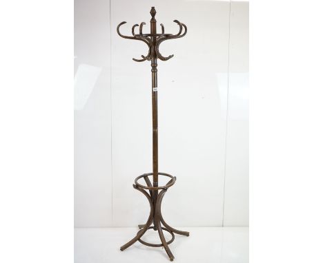 Stained Beechwood Bentwood Cloak and Stick Stand, approx. 188cm high 