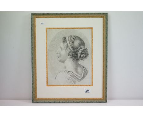 Head and shoulders portrait of a Classical female figure, pencil, indistinctly marked lower right, framed and glazed, 35 x 27
