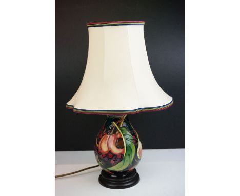Moorcroft table 'Queens Choice' pattern table lamp, with shade, lamp base (from base to top of pottery) 24cm high 