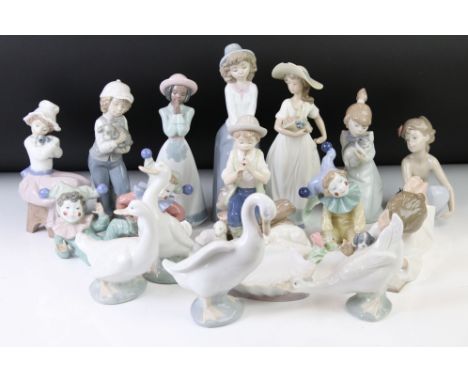 16 Nao by Lladro porcelain figures to include 1459 Sea Maiden, 1460 Dish Shell Dish, 1285 ' Repeat After Me ', 01065 Jingles 