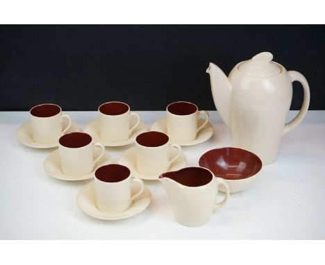 Susie Cooper for Crown Works Burslem - Art Deco twin tone coffee set for six to include coffee pot &amp; cover, 6 coffee cans