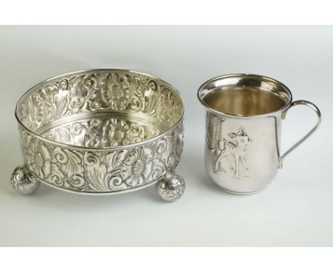 WMF Silver Plate Christening Cup with an embossed ' Bambi ' design, 7.5cm high together with Danish  Silver Plated Wine Coast